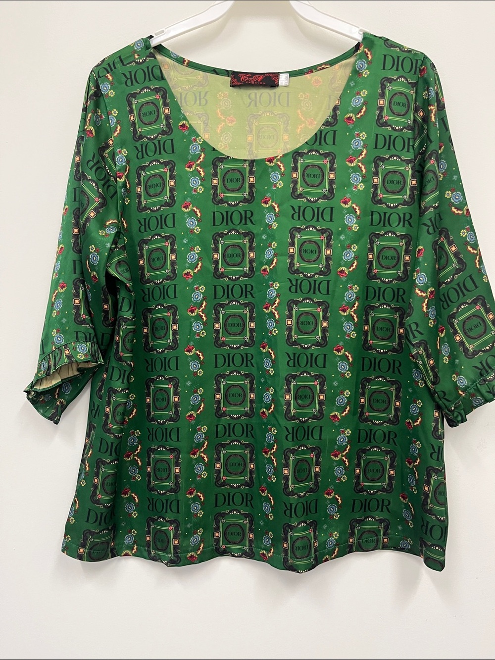 Dior Dupe Green Logo-Print Tunic Top Size M (?)
